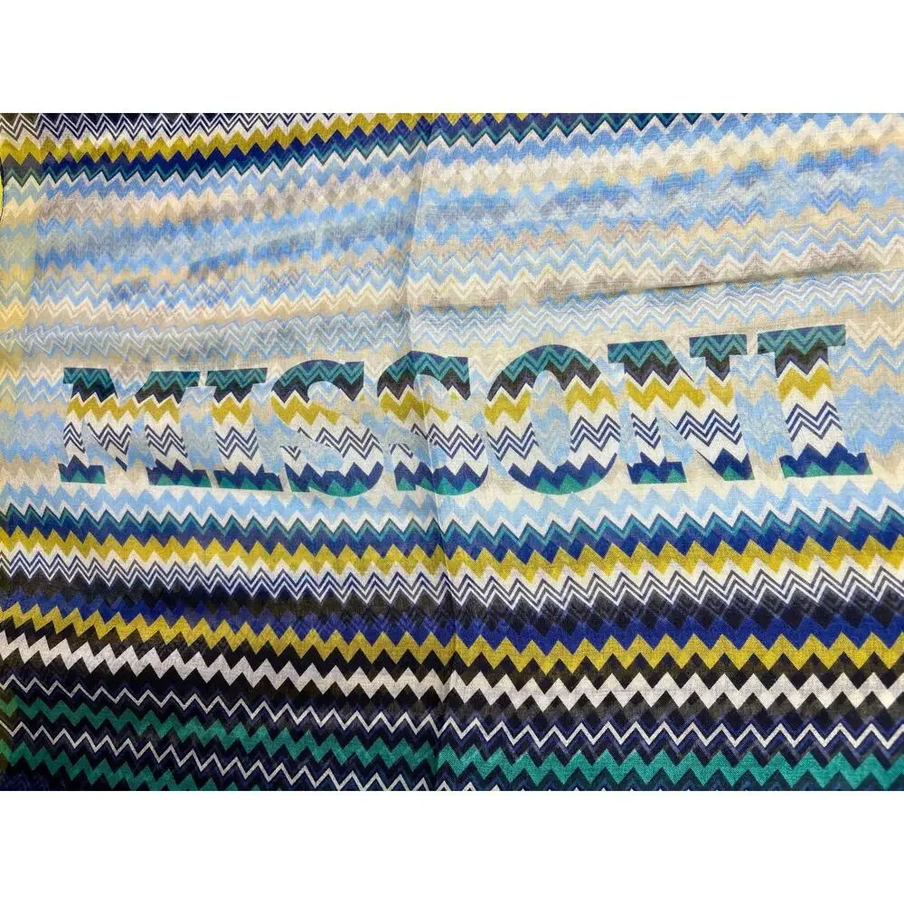 NWT - Missoni Italian Chevron Scarf/Shawl - Blue & Yellow (25x80) - Picture 8 of 15